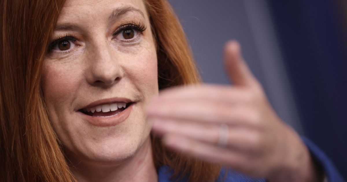 White House press secretary Jen Psaki answers questions during the daily briefing in Washington on Monday.