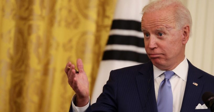 President Joe Biden speaks during a joint press conference with South Korean President Moon Jae-in in the East Room of the White House on Friday in Washington, D.C.