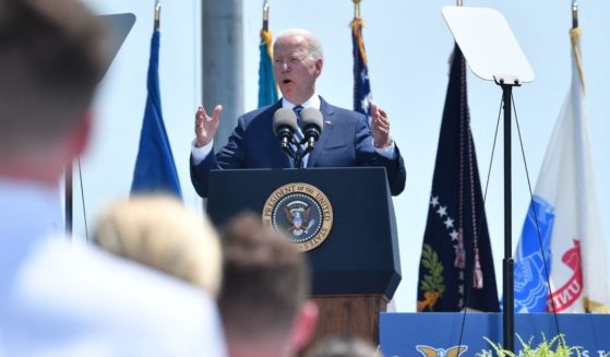 President Joe Biden speaks during the U.S. Coast Guard Academy's 140th commencement exercises on Wednesday in New London, Connecticut.