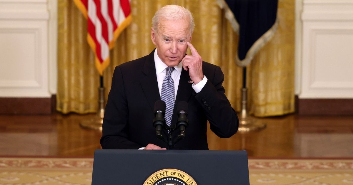 President Joe Biden speaks in the East Room of the White House on Monday in Washington, D.C.