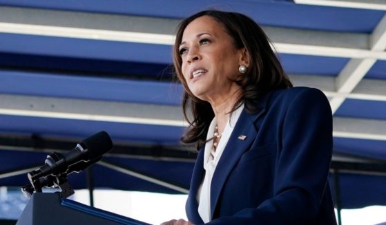 Vice President Kamala Harris speaks at the graduation and commissioning ceremony at the U.S. Naval Academy in Annapolis, Maryland, on Friday.