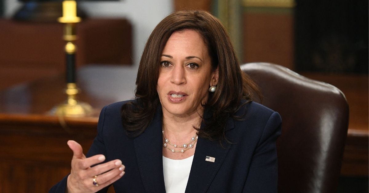 Vice President Kamala Harris takes part in a meeting with Guatemalan justice sector leaders in her Ceremonial Office in the Eisenhower Executive Office Building in Washington, D.C., on Wednesday.