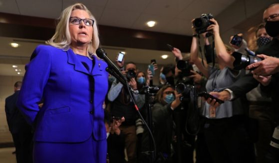 Rep. Liz Cheney talks to reporters after House Republicans voted to remove her as conference chair on Wednesday in the U.S. Capitol in Washington, D.C.