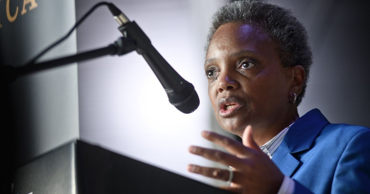 Democratic Chicago Mayor Lori Lightfoot attends the Hamilton: The Exhibition world premiere at Northerly Island on April 26, 2019, in Chicago.