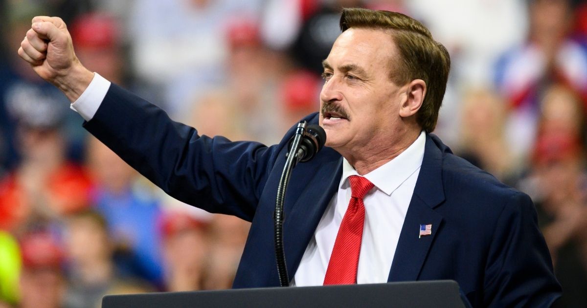 Mike Lindell, CEO of My Pillow, speaks during a campaign rally for then-President Donald Trump at the Target Center in Minneapolis on Oct. 10, 2019.