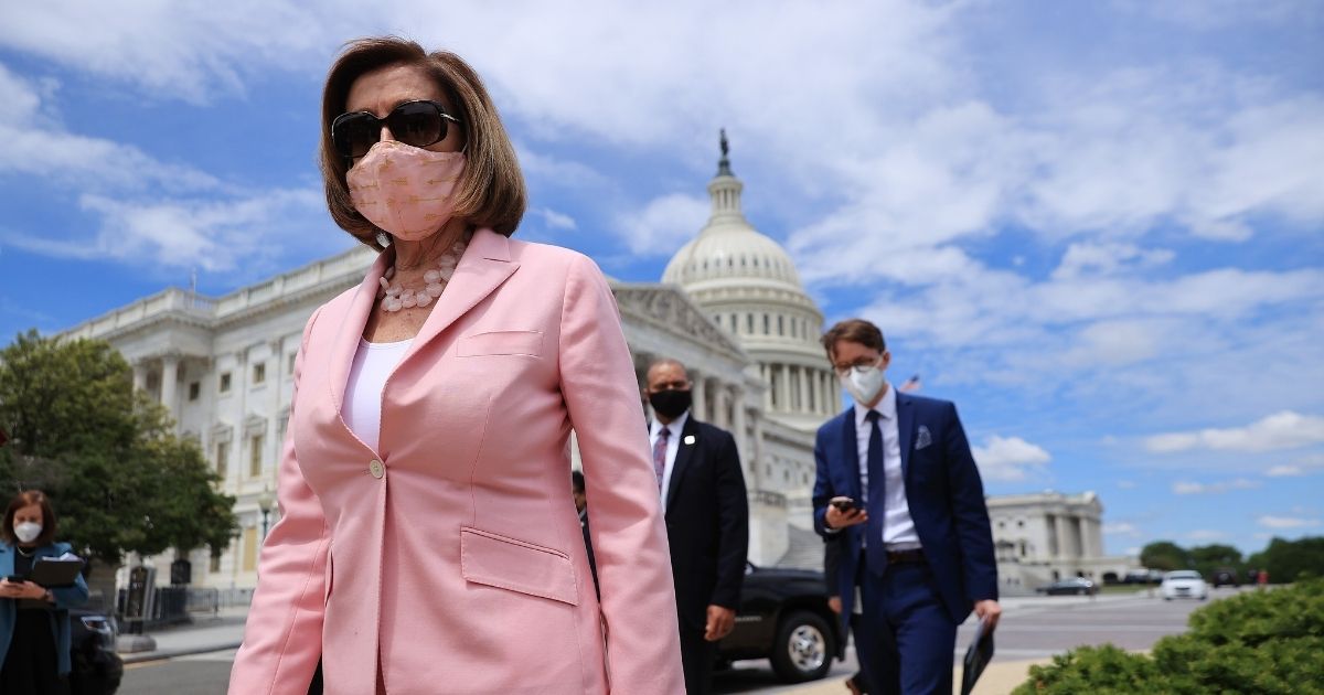 Speaker of the House California Democratic Nancy Pelosi arrives for a news conference on infrastructure outside the U.S. Capitol on Wednesday in Washington, D.C.