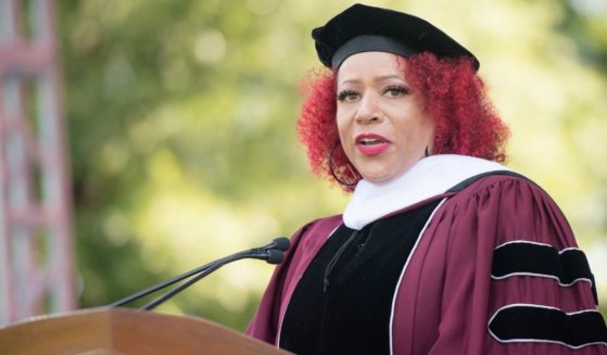 Journalist Nikole Hannah-Jones speaks on stage during the 137th Commencement at Morehouse College on Sunday in Atlanta.