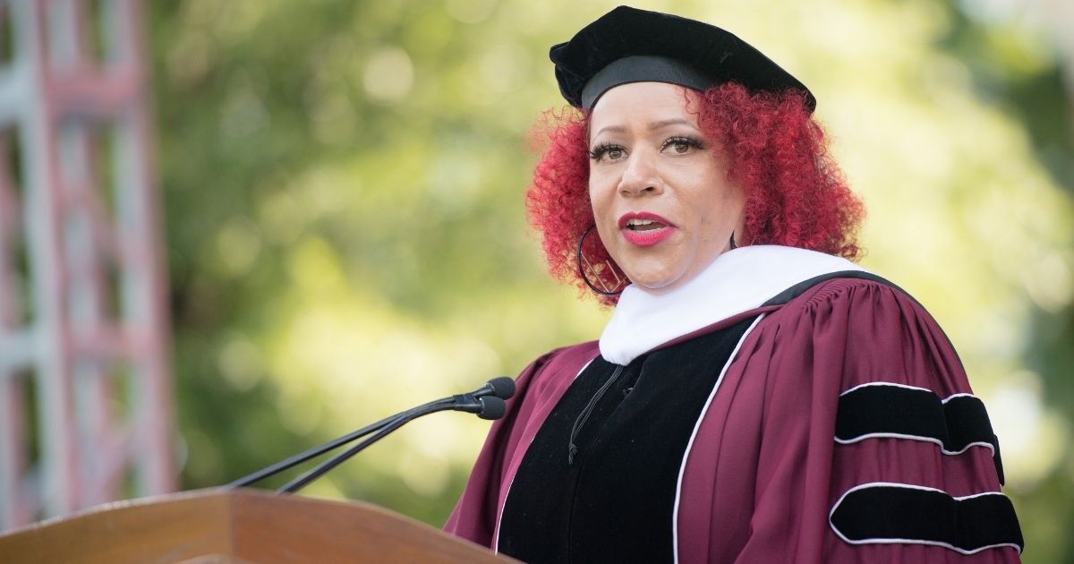 Journalist Nikole Hannah-Jones speaks on stage during the 137th Commencement at Morehouse College on Sunday in Atlanta.