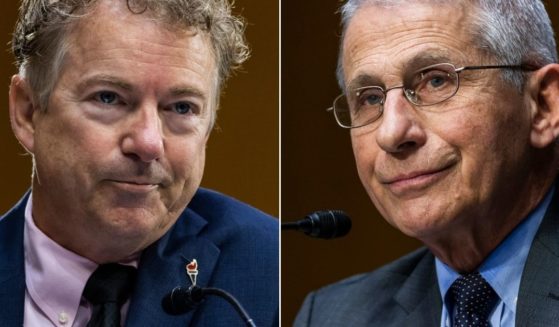 Republican Sen. Rand Paul, left, questions Dr. Anthony Fauci, right, director of the National Institute of Allergy and Infectious Diseases, during a hearing on efforts to combat COVID-19 in the Dirksen Senate Office Building in Washington on May 11.