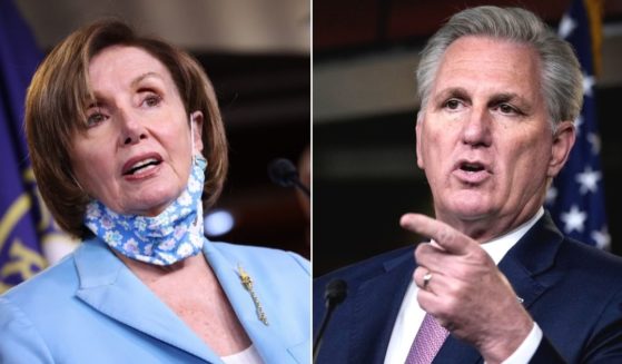 At left, House Nancy Pelosi answers questions during a news conference at the U.S. Capitol in Washington on Wednesday. At right, House Minority Leader Kevin McCarthy speaks during his weekly news conference at the Capitol on April 22.