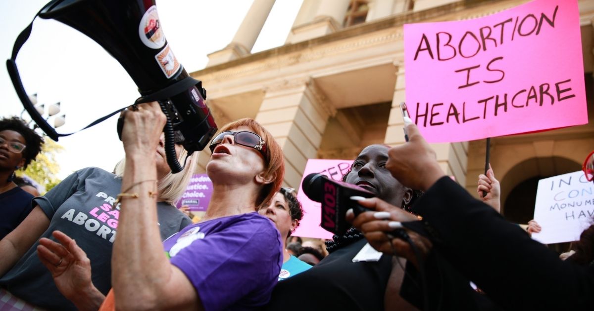 Actress Frances Fisher, of the HBO TV series 'Watchmen,' speaks during a protest against abortion ban bills at the Georgia State Capitol building, on May 21, 2019, in Atlanta.