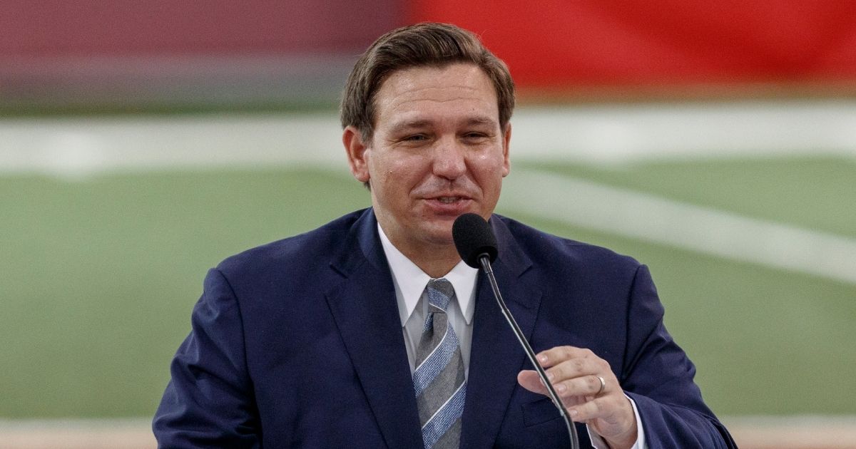 Florida Gov. Ron DeSantis speaks during a collegiate athletics roundtable about fall sports at the Albert J. Dunlap Athletic Training Facility on the campus of Florida State University on Aug. 11, 2020, in Tallahassee, Florida.