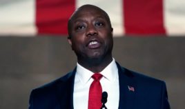 Republican Sen. Tim Scott of South Carolina speaks during the first night of the Republican National Convention from the Andrew W. Mellon Auditorium in Washington on Aug. 24, 2020.
