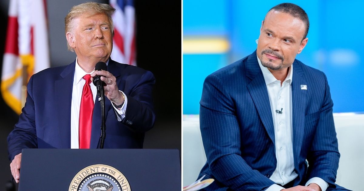 Former President Donald Trump, left, will be joining conservative commentator Dan Bongino, right, on Monday during his first national radio broadcast following the death of conservative radio host Rush Limbaugh.