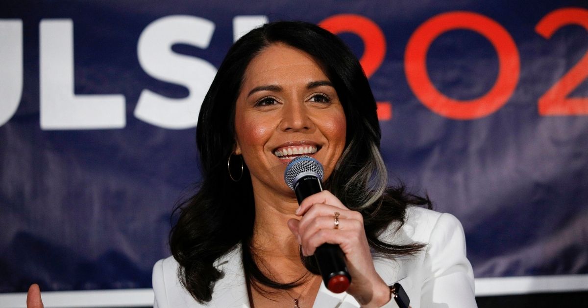 Democratic presidential candidate U.S. Rep. Tulsi Gabbard of Hawaii holds a Town Hall meeting on Super Tuesday Primary night on March 3, 2020, in Detroit, Michigan.