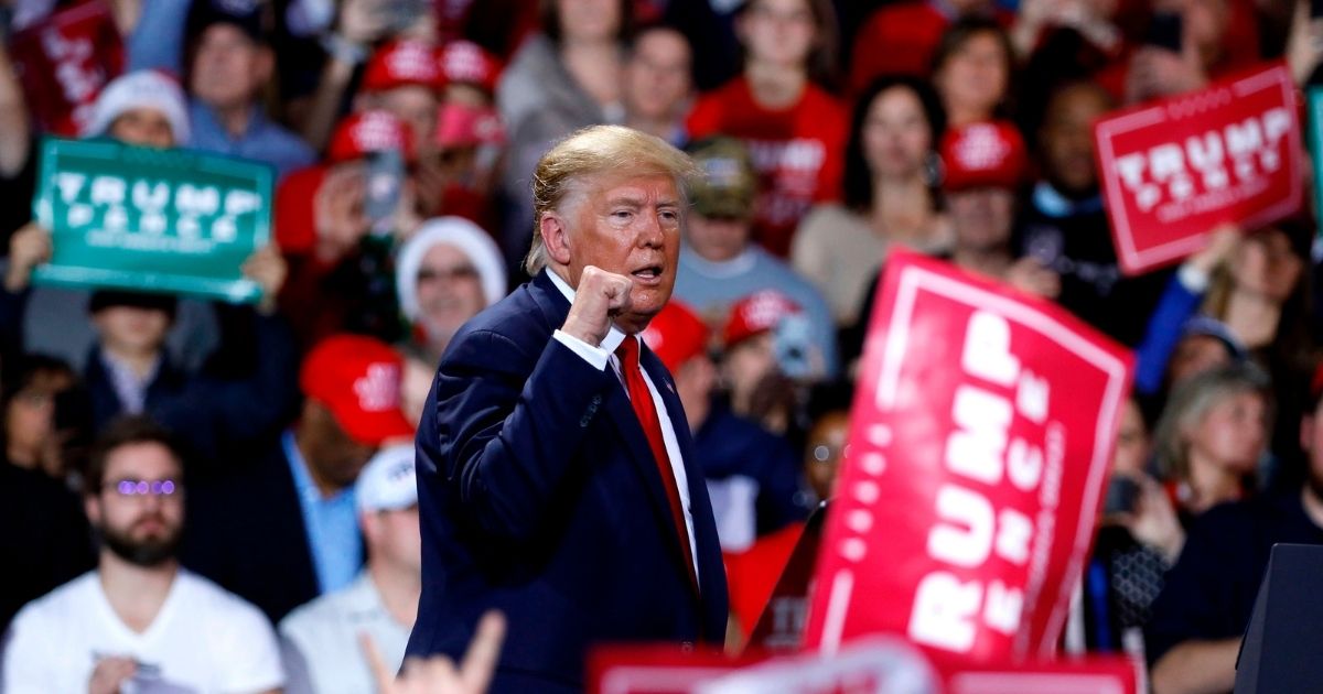 Then-President Donald Trump speaks during a Keep America Great Rally at Kellogg Arena Dec. 18, 2019, in Battle Creek, Michigan.
