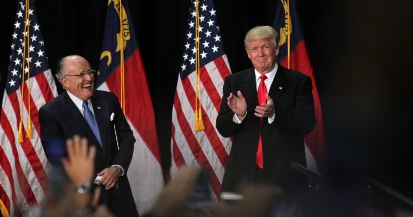 Former New York City Mayor Rudy Giuliani introduces then-Republican presidential candidate Donald Trump at a rally on Aug. 18, 2016, at the Charlotte Convention Center in Charlotte, North Carolina.