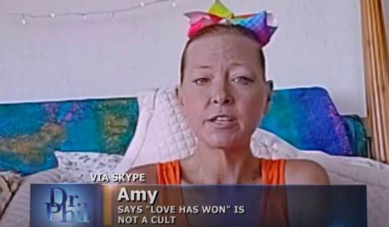 Amy Carlson, leader of the group 'Love Has Won,' appears on television on Sept. 14, 2020. She was found dead on April 28, 2021.