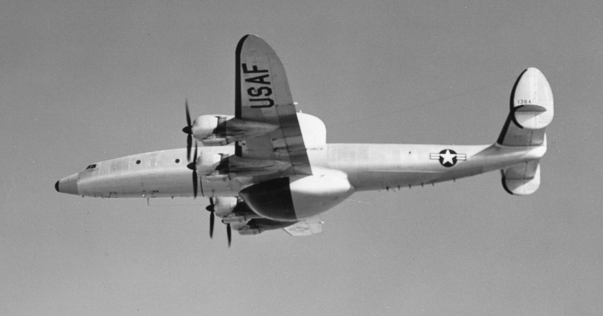 A US Air Force Lockheed RC-121C (a modified version of the Lockheed Super-Constellation) is seen in flight on June 21, 1954.