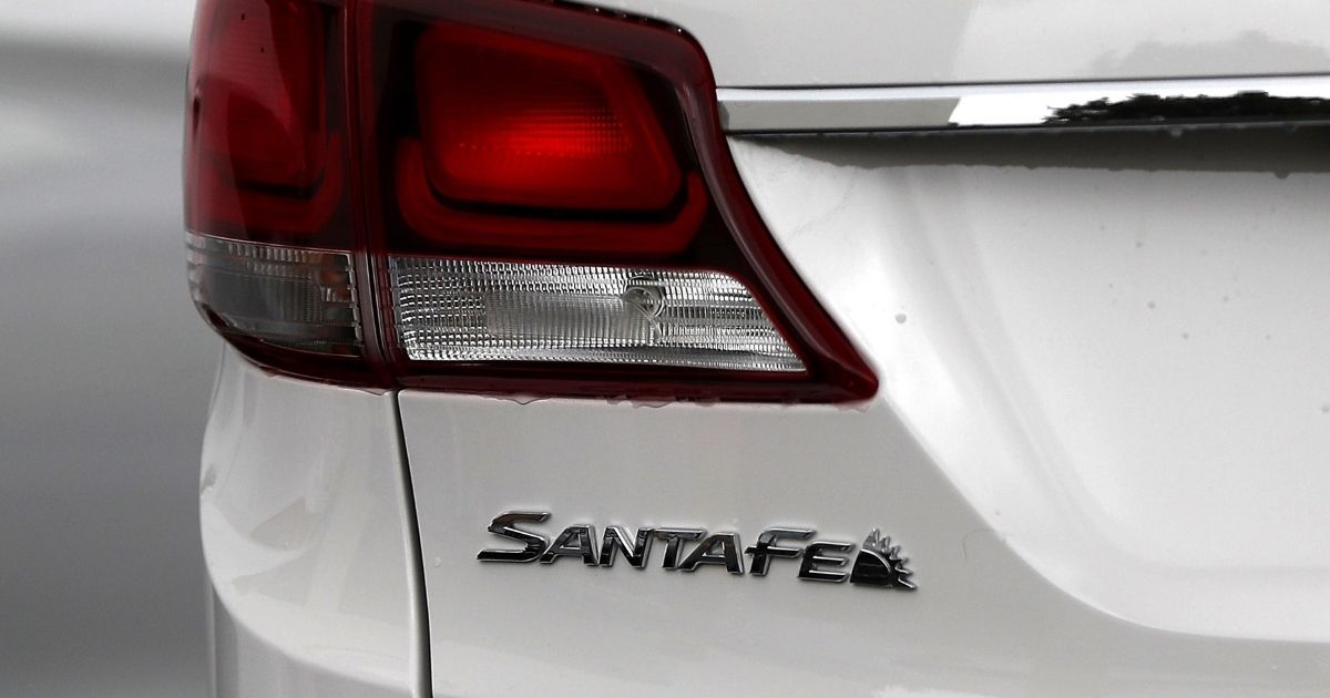 A Hyundai Santa Fe SUV is displayed at a Hyundai dealership on April 7, 2017, in San Leandro, California.