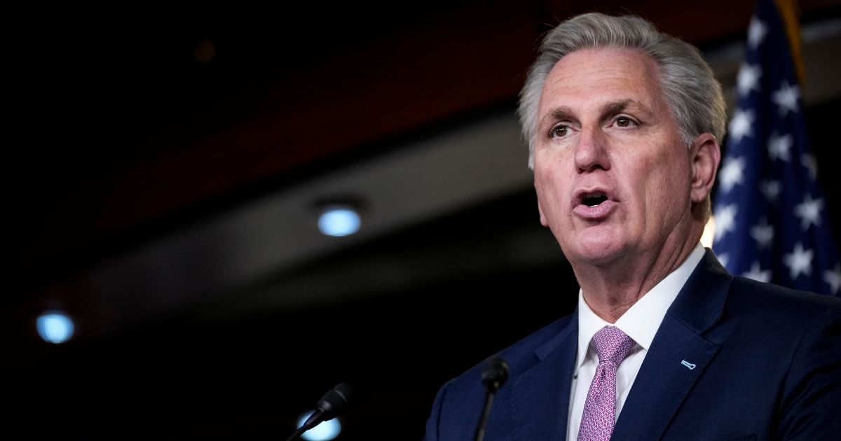 House Minority Leader Kevin McCarthy of California speaks during his weekly news conference at the U.S. Capitol on April 22, 2021, in Washington, D.C.