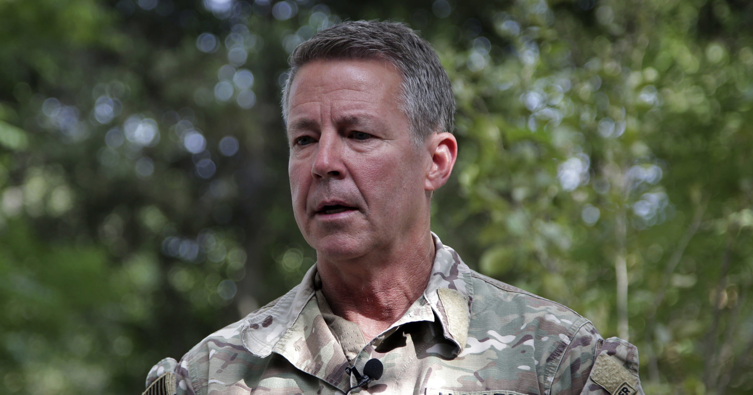 Gen. Austin S. Miller, the top U.S. general in Afghanistan, speaks to journalists in Kabul, Afghanistan, on Tuesday.
