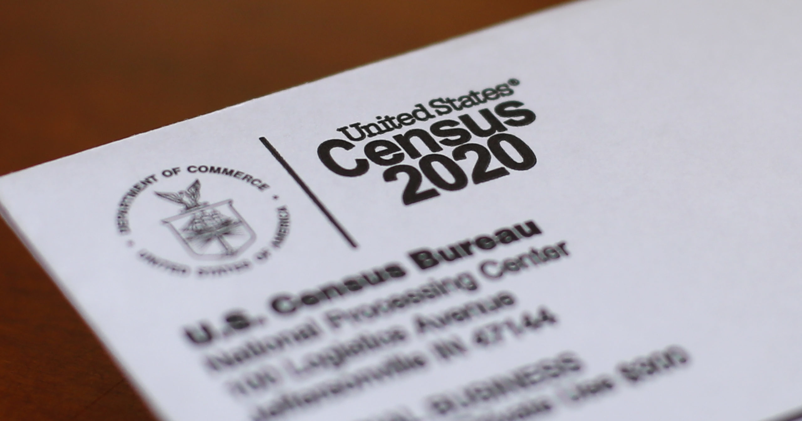 This April 5, 2020, photo shows an envelope containing a 2020 census letter mailed to a U.S. resident in Detroit.