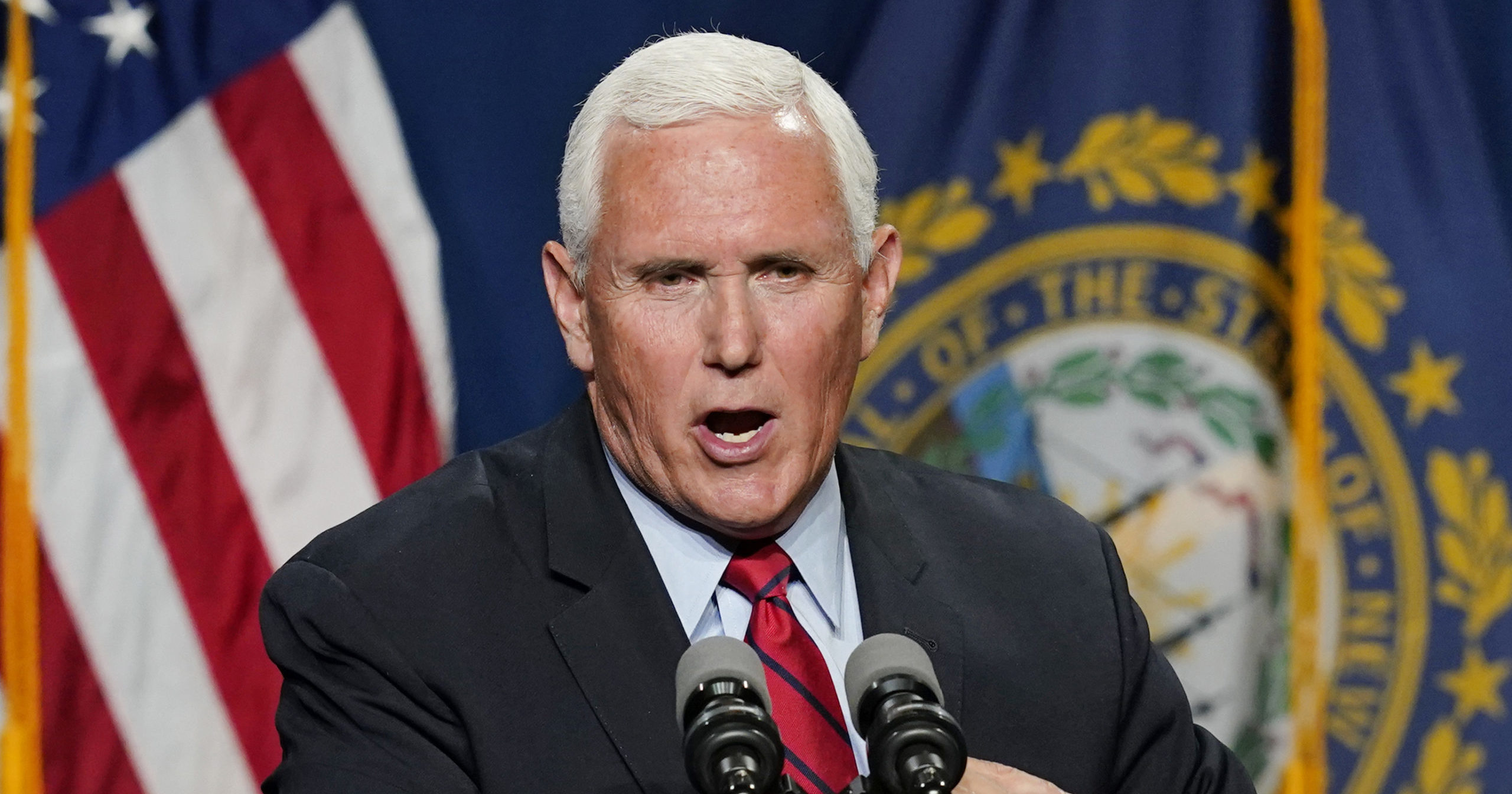 Former Vice President Mike Pence speaks on Thursday in Manchester, New Hampshire.