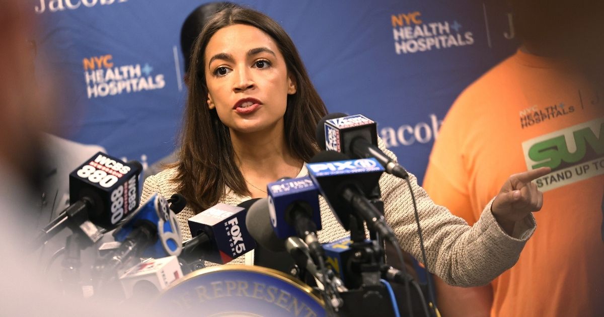 Democratic Rep. Alexandria Ocasio-Cortez of New York speaks during a news conference at Jacobi Hospital in the Morris Park neighborhood on Thursday in the Bronx borough of New York City.