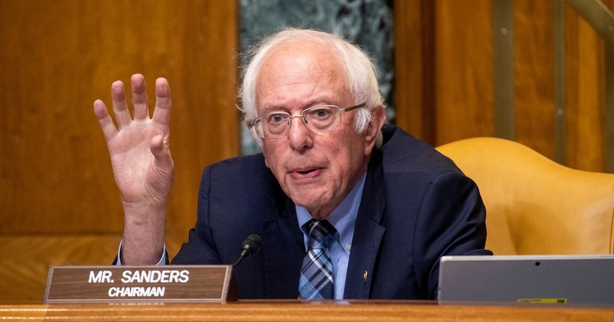 Independent Sen. Bernie Sanders of Vermont questions acting Director of the Office of Management and Budget Shalanda Young during a Senate Budget Committee hearing on June 8, 2021, on Capitol Hill in Washington, D.C.