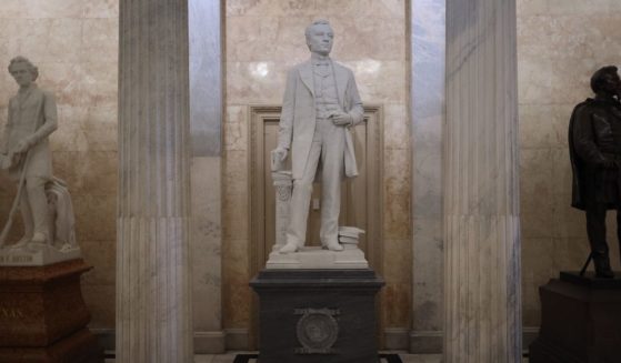 A statue of John E. Kenna, a Confederate soldier from West Virginia and a U.S. senator after the Civil War, is on display in the U.S. Capitol Hall of Columns on June 18, 2020, in Washington, D.C.