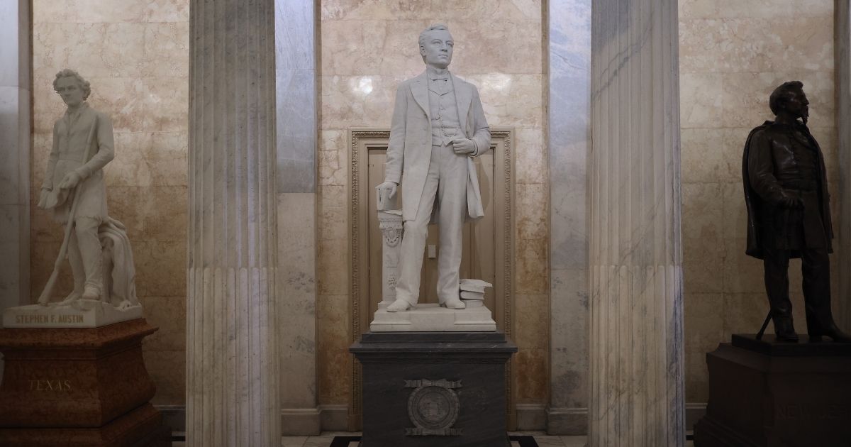 A statue of John E. Kenna, a Confederate soldier from West Virginia and a U.S. senator after the Civil War, is on display in the U.S. Capitol Hall of Columns on June 18, 2020, in Washington, D.C.
