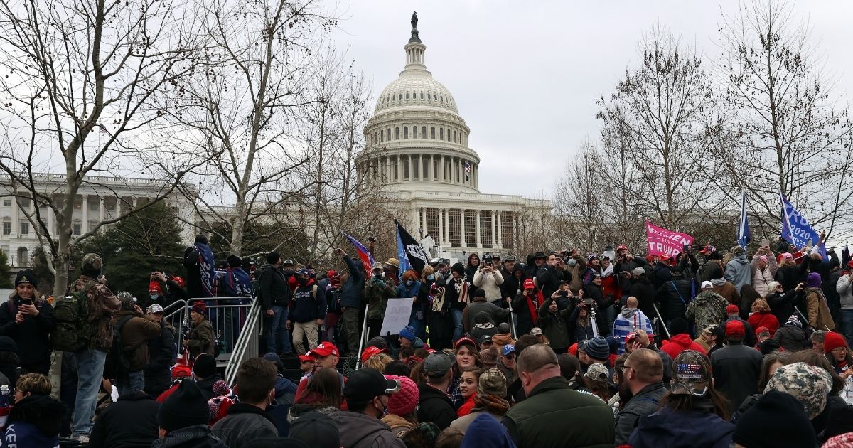 Protesters gather outside the U.S. Capitol in Washington on Jan. 6.