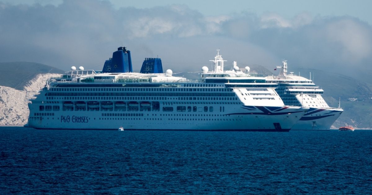 A cruise ship remains anchored in the English Channel off the Dorset coast as the industry remains at a standstill due to the ongoing coronavirus pandemic on June 13, 2021, in Weymouth, England.