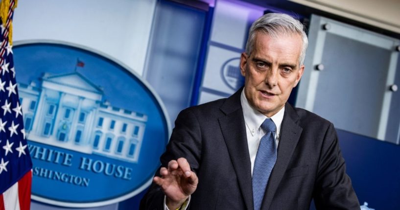 Secretary of Veterans Affairs Denis McDonough speaks during the daily news briefing in the Brady Press Briefing Room at the White House on March 4, 2021 in Washington, D.C.