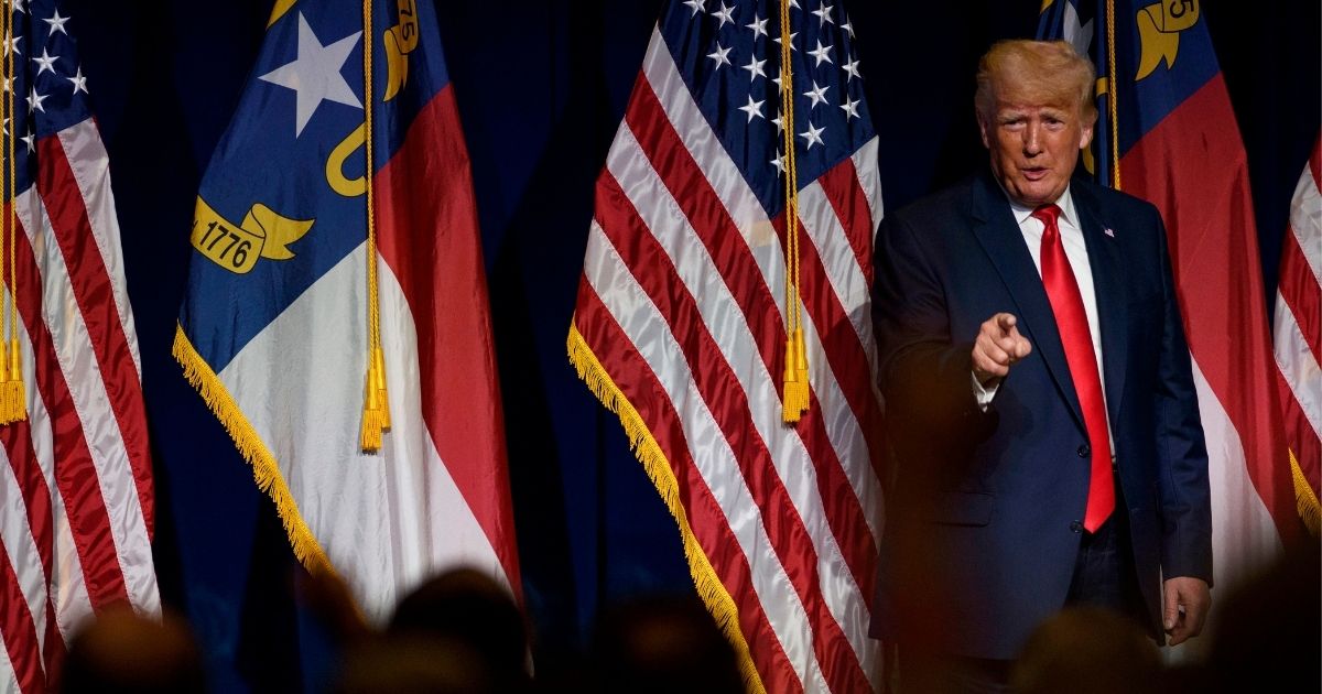 Former President Donald Trump addresses the North Carolina Republican Party state convention on June 5, 2021, in Greenville, North Carolina.