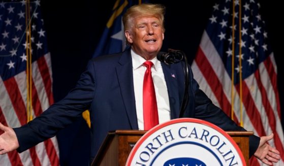 Former President Donald Trump addresses the North Carolina GOP state convention on Saturday in Greenville, North Carolina.