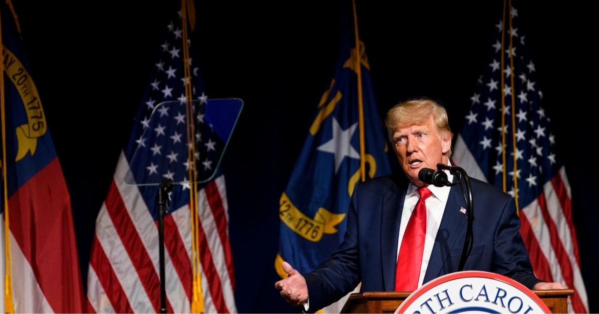 Former President Donald Trump addresses the North Carolina Republican Party convention on June 5, 2021, in Greenville, North Carolina.