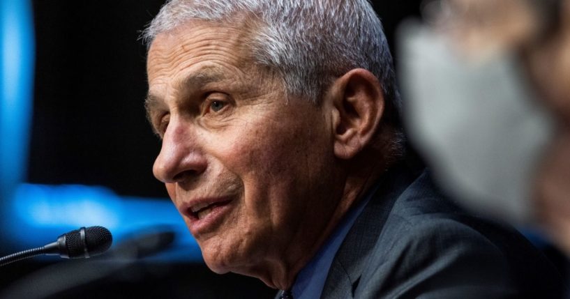 Anthony Fauci, director of the National Institute of Allergy and Infectious Diseases, testifies during a hearing in the Dirksen Senate Office Building in Washington on May 11.