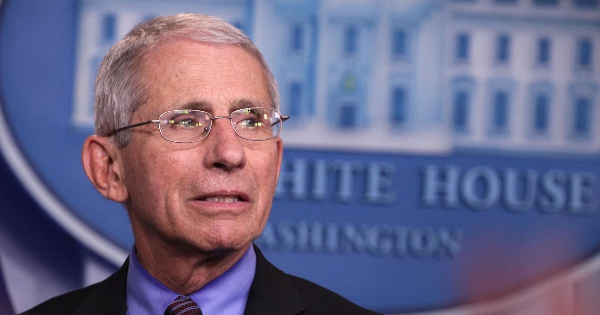 Dr. Anthony Fauci, director of the National Institute of Allergy and Infectious Diseases, listens during the daily coronavirus briefing in the Brady Press Briefing Room of the White House on April 9, 2020.