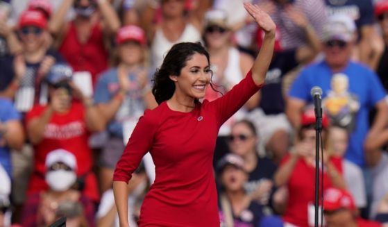 Republican House candidate Anna Paulina Luna speaks at a campaign rally for former President Donald Trump on Oct. 29, 2020, in Tampa, Florida.
