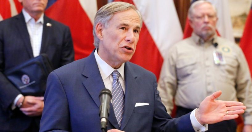 Republican Texas Gov. Greg Abbott speaks during a news conference at the Texas State Capitol in Austin on March 29, 2020.