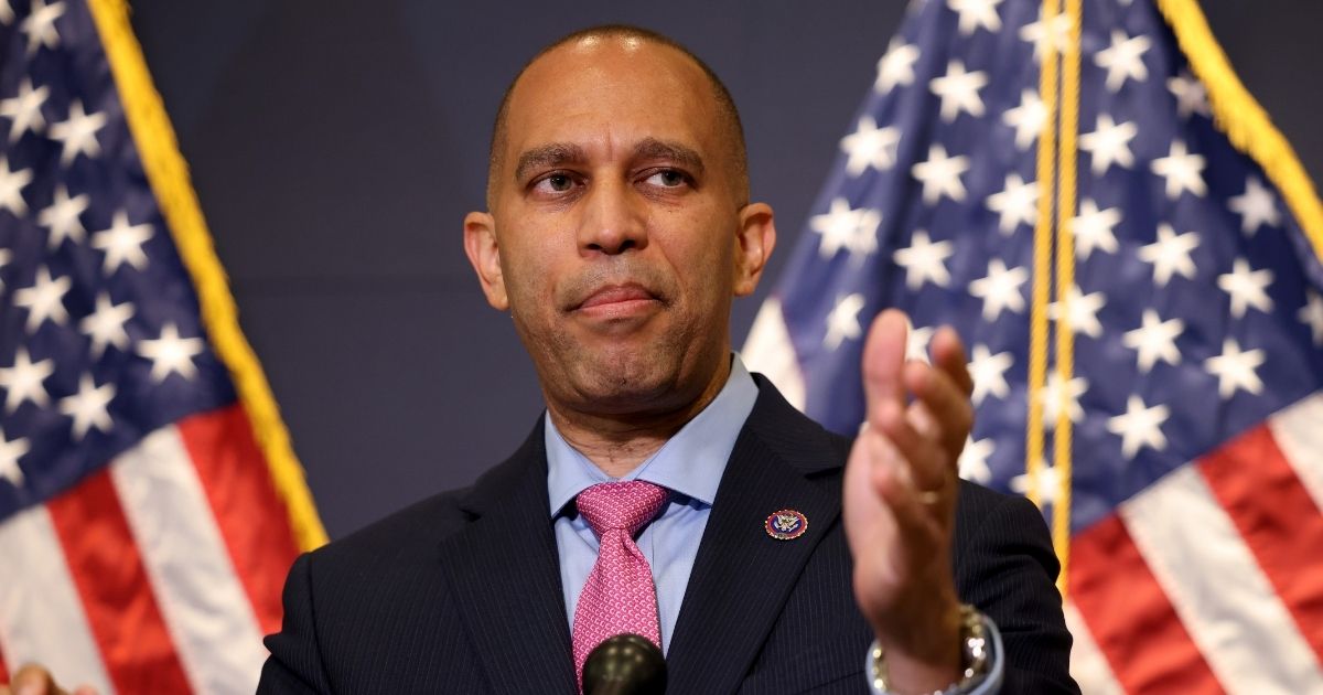 Democratic Rep. Hakeem Jeffries of New York speaks to reporters following a House Democratic Caucus meeting in the Capitol Visitor Center on June 15, 2021, in Washington, D.C.