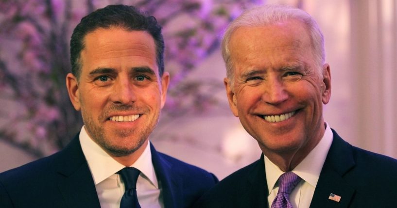Hunter Biden and his father, then-Vice President Joe Biden, attend the World Food Program USA's annual leadership award ceremony at the Organization of American States in Washington on April 12, 2016.