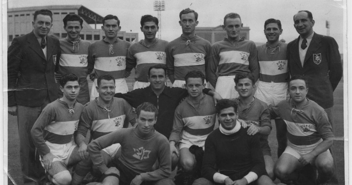 The 1939 Maccabi Tel Aviv soccer team is pictured above.
