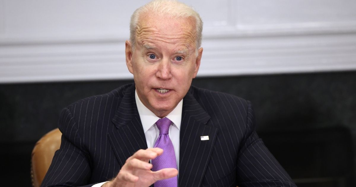 President Joe Biden speaks during a meeting with advisers at the White House in Washington on Tuesday.