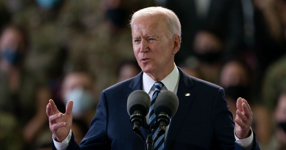 President Joe Biden addresses Air Force personnel at RAF Mildenhall in Suffolk ahead of the G7 summit in Cornwall on Wednesday in Mildenhall, England.