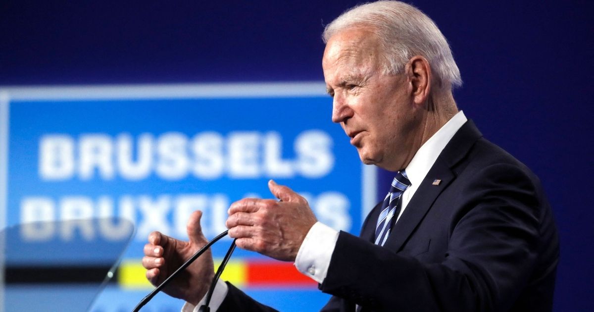 President Joe Biden speaks during a news conference after the NATO summit at the North Atlantic Treaty Organization headquarters in Brussels on Monday.
