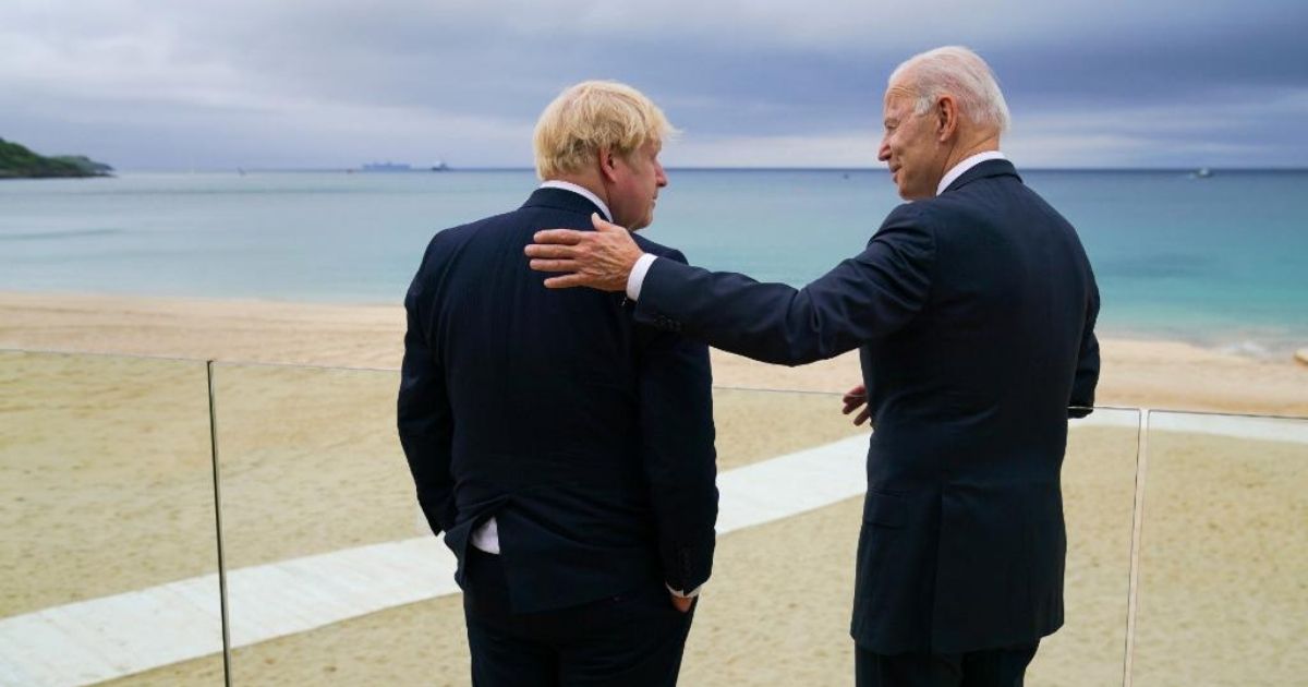 President Joe Biden, right, and U.K. Prime Minister Boris Johnson, left, at the G7 summit on Thursday.