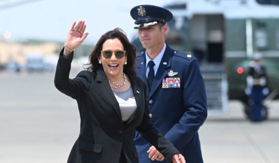 Vice President Kamala Harris boards Air Force Two at Andrews Air Force Base in Maryland on Sunday.